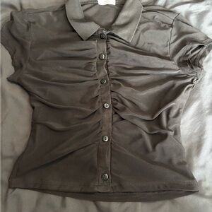 Ardene Black Ruched Button-Down Polo Top